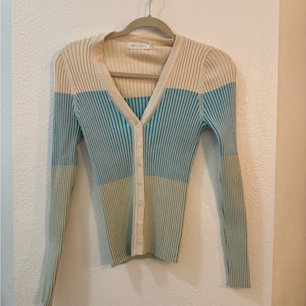 All in Favor Ribbed Colorblock Cardigan - Cream and Blue
